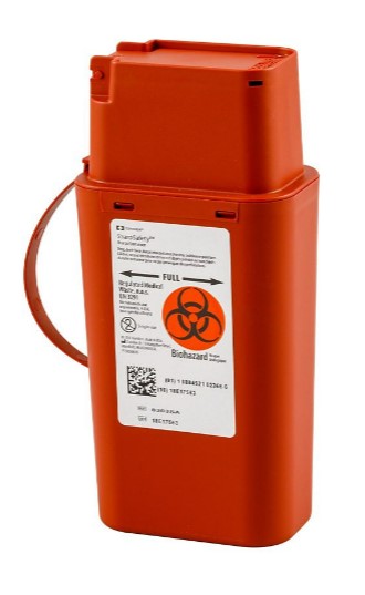 Monoject Transportable Sharps Container, 1 Quart, Red, 8.75”H x 2.5”D x 4.5”W, case of 20